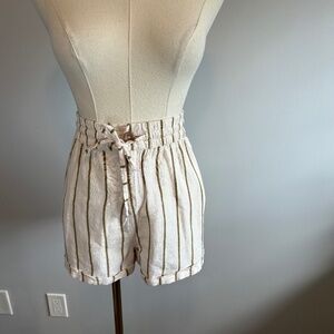 Billabong, Women's Linen, Cream and Green Striped Shorts, SZ 14